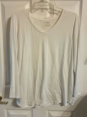 Talbots White V-Neck Long Sleeve Tee